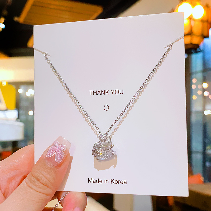 Fashionable commuting light luxury zircon full diamond Little swan titanium steel necklace, women's niche temperament, high-end sense collarbone chain wholesale details Picture
