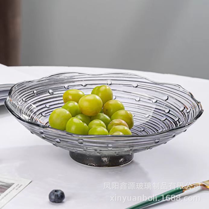 European-style glass fruit platter, modern high appearance level, household fruit platter, glass high-end dessert platter, gift for opening Specification drawing