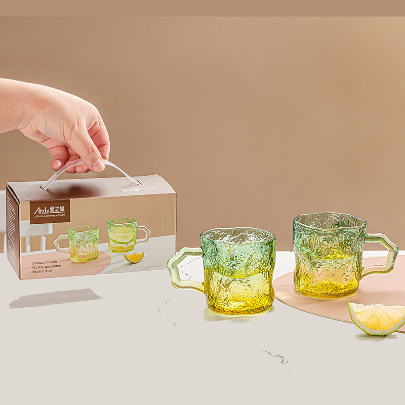 Transparent frosted glass cup, rose cup two-piece set, six-piece set, jade carving pair cup, pineapple cup, embossed mug set Specification drawing