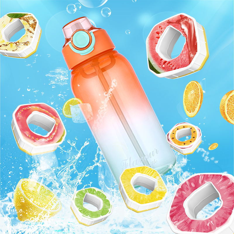 E-commerce Playful Fruit-flavored water Bottle 1L, 0 sugar 0 calories, extracted fragrance straw, two-color gradient plastic water cup, male and female student cups Specification drawing