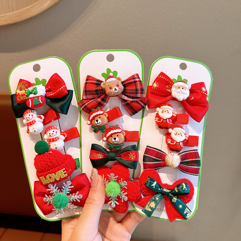 Children's Christmas hairpins, Christmas headwear, snowman little girl hairpins, safety clips, full fabric, cute baby hair accessories Specification drawing