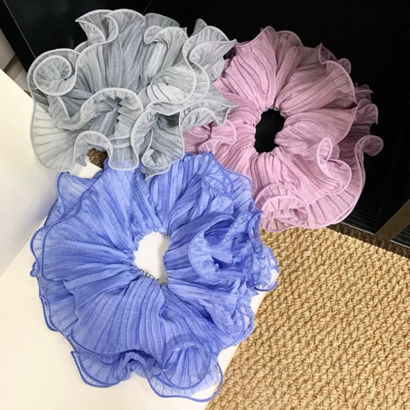 French water ripple ~ Extra-large four-layer large intestine hair band with black ear trim, elegant and high-end women's hair accessory, hair tie full figure