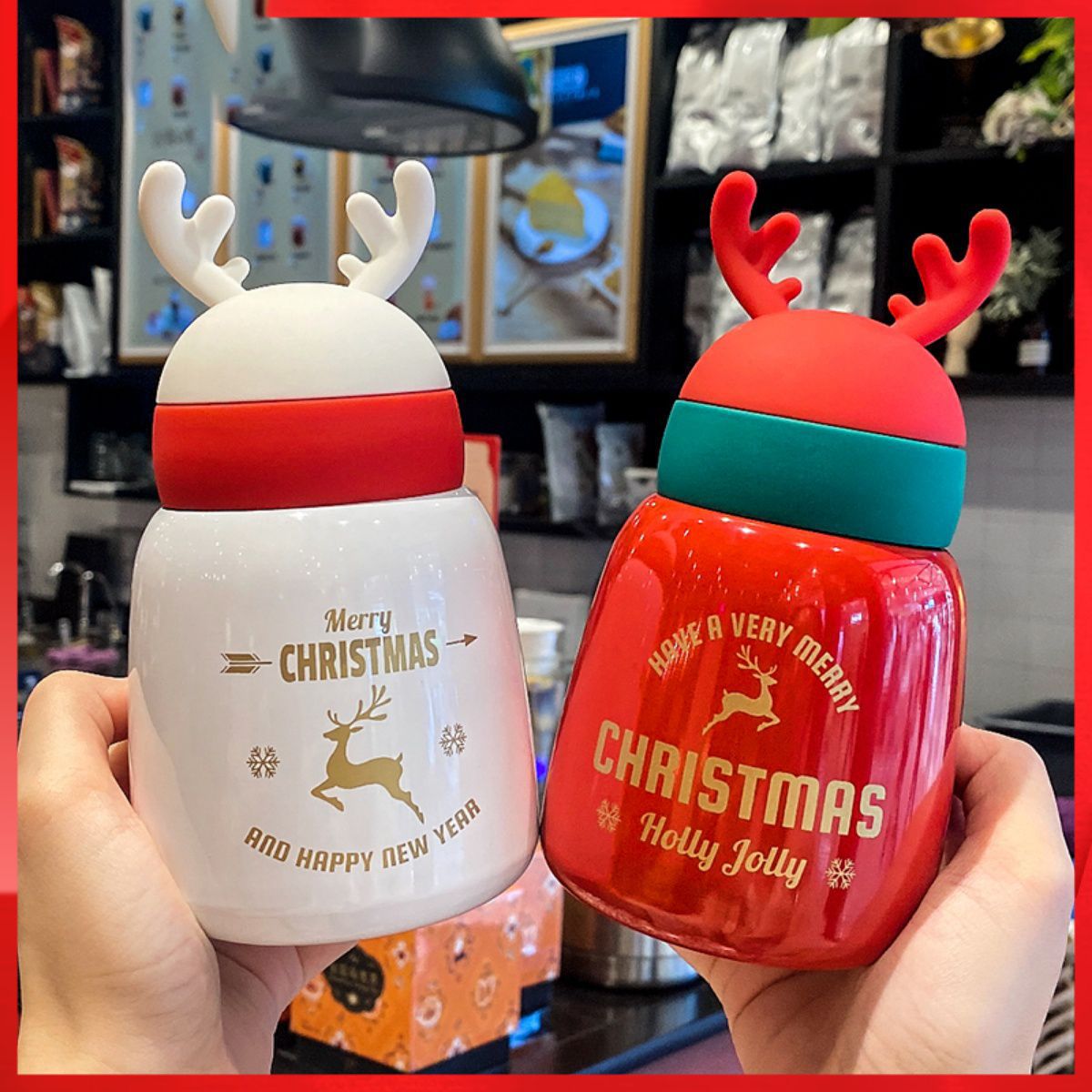 High-quality appearance Christmas gifts: insulated cups, creative antler cups, cute Christmas deer, simple stainless steel student water cups full figure
