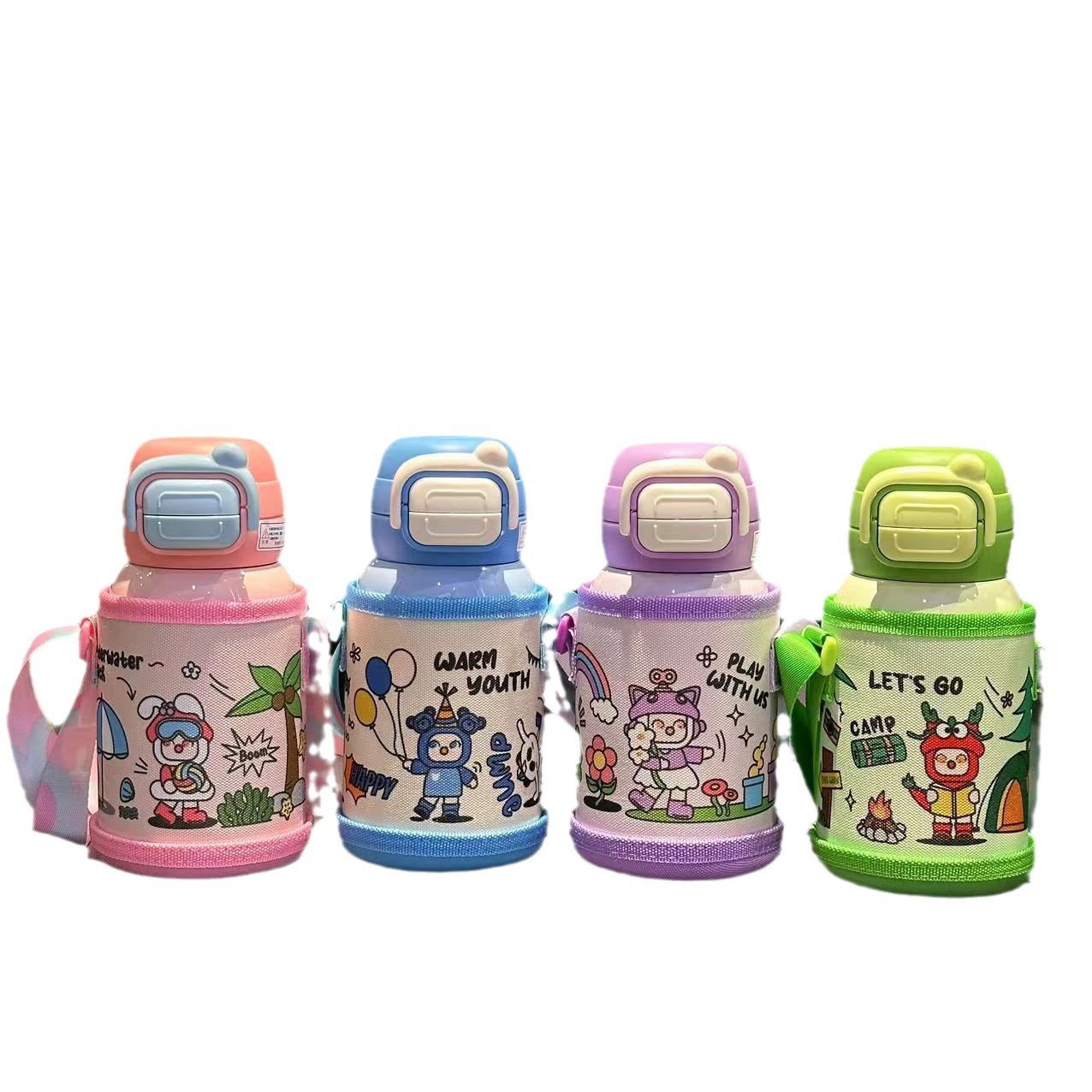 Customized 316 stainless steel insulated cup, large-capacity cartoon double-drinking straw, cute and portable large-bellied cup for students to go to school Item Picture
