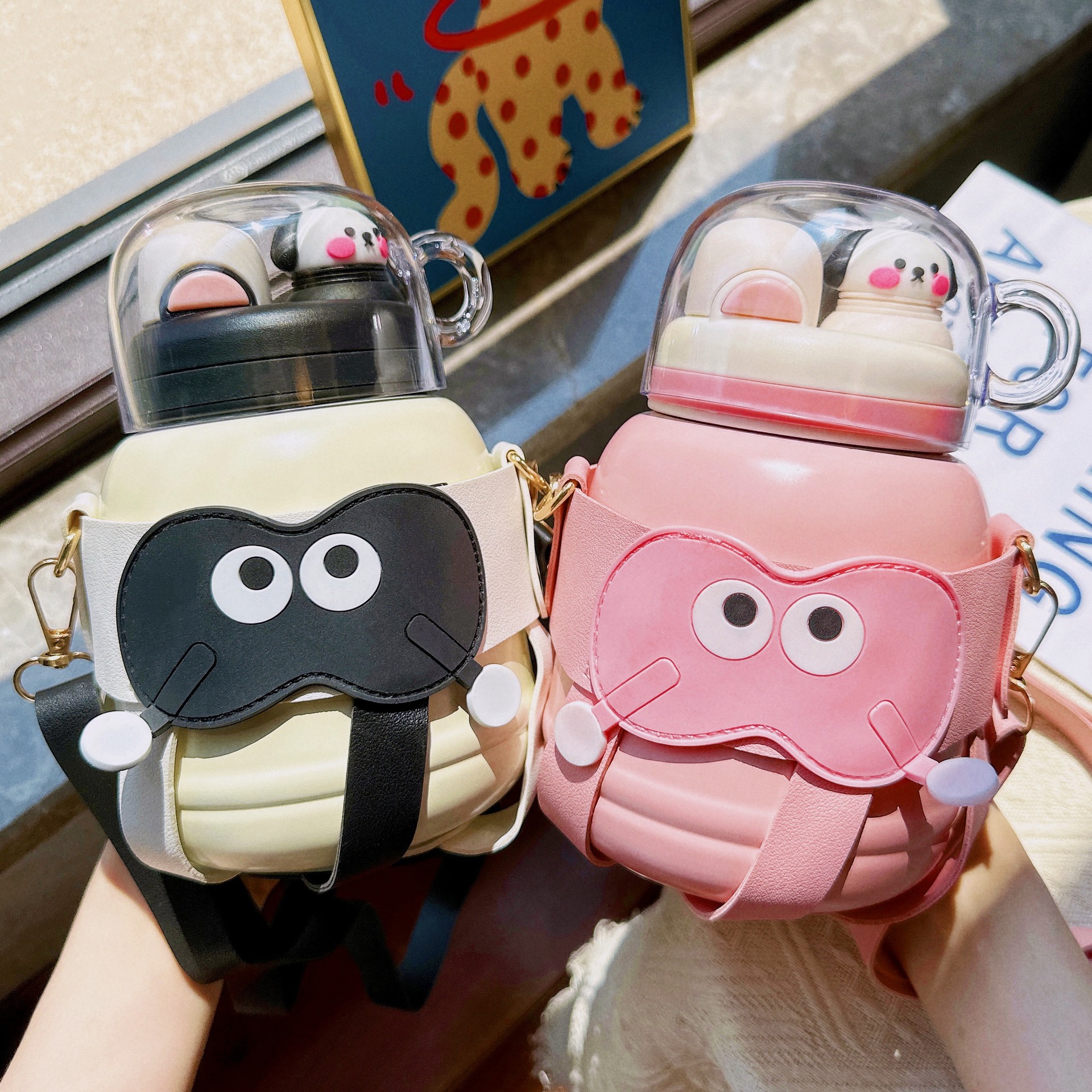 Cute and adorable pet insulated cup with lid, dual-purpose, dual-drinking children's straw cup, portable, high appearance level 316 stainless steel water cup full figure