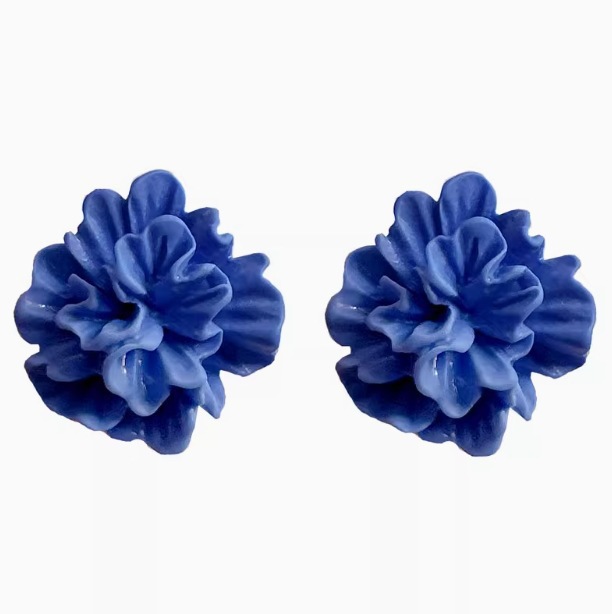 Blue three-dimensional pleated flower personalized stud earrings, women's fashion, high-end, niche design, simple, exquisite and fashionable earrings Item Picture