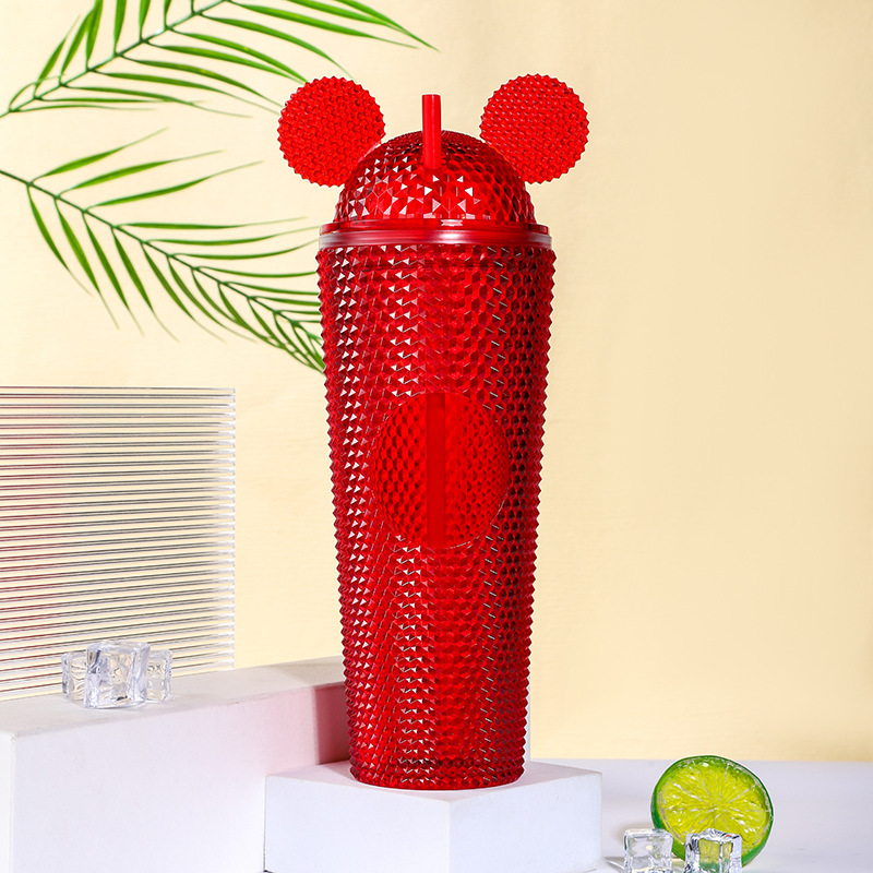 【 Processing and Customization 】 Double-layer Mickey Durian cup, diamond plastic straw cup, large-capacity colorful straight water cup details Picture