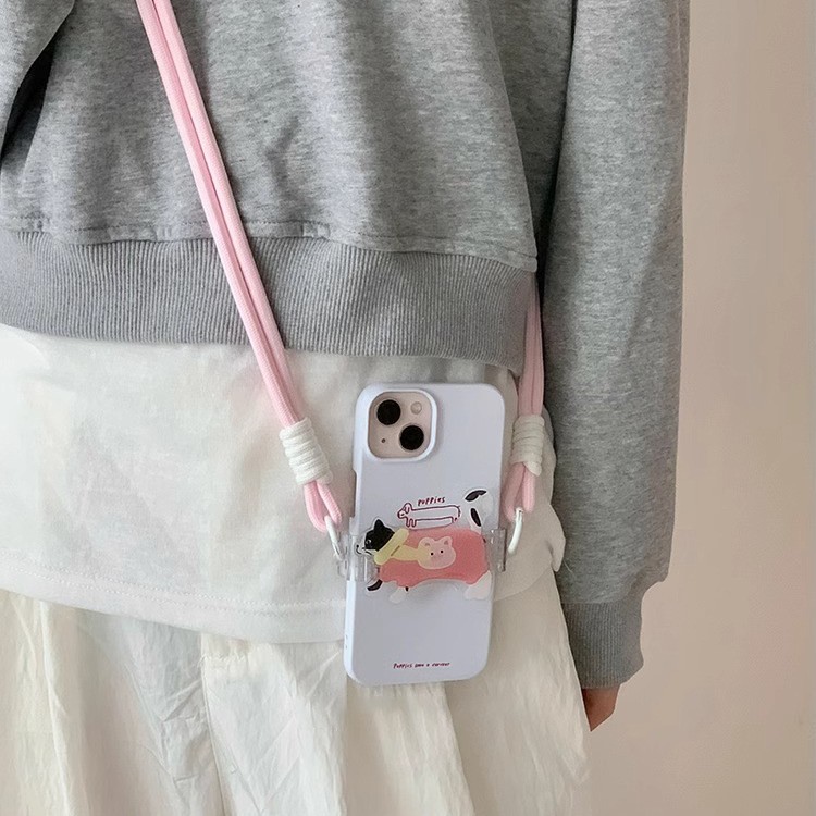 2025 New cute animal crossbody phone case back clip women's portable anti-drop shoulder strap lanyard spring sweater chain details Picture