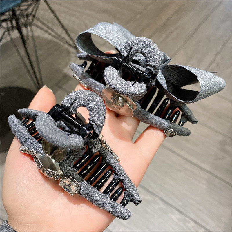 French-style fabric grey large bow clip, back of the head hair clip, cute rabbit flower princess shark clip Specification drawing