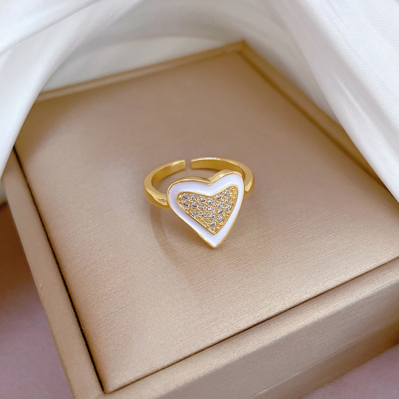 【 Real Gold 】 Oil-dripping heart Full diamond ring with adjustable opening, simple Japanese-style bracelet, couple rings Application Scenario