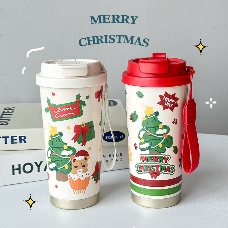 Christmas coffee cup gifts for girls, high-quality stainless steel cups, cartoon student elk insulated cups full figure