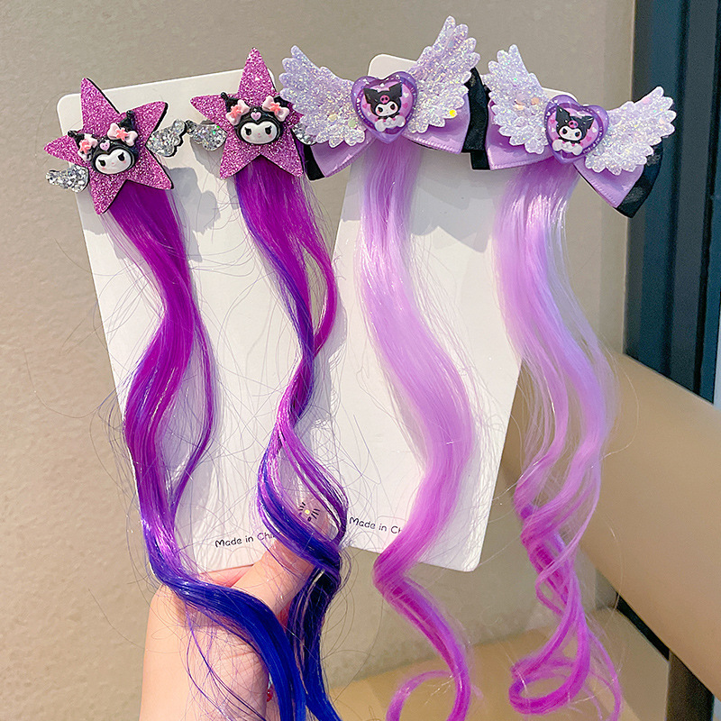 Kulomi children's false braid, highlighted dyed hair clip, cartoon cute five-pointed star false hair, girl braid hair accessory full figure