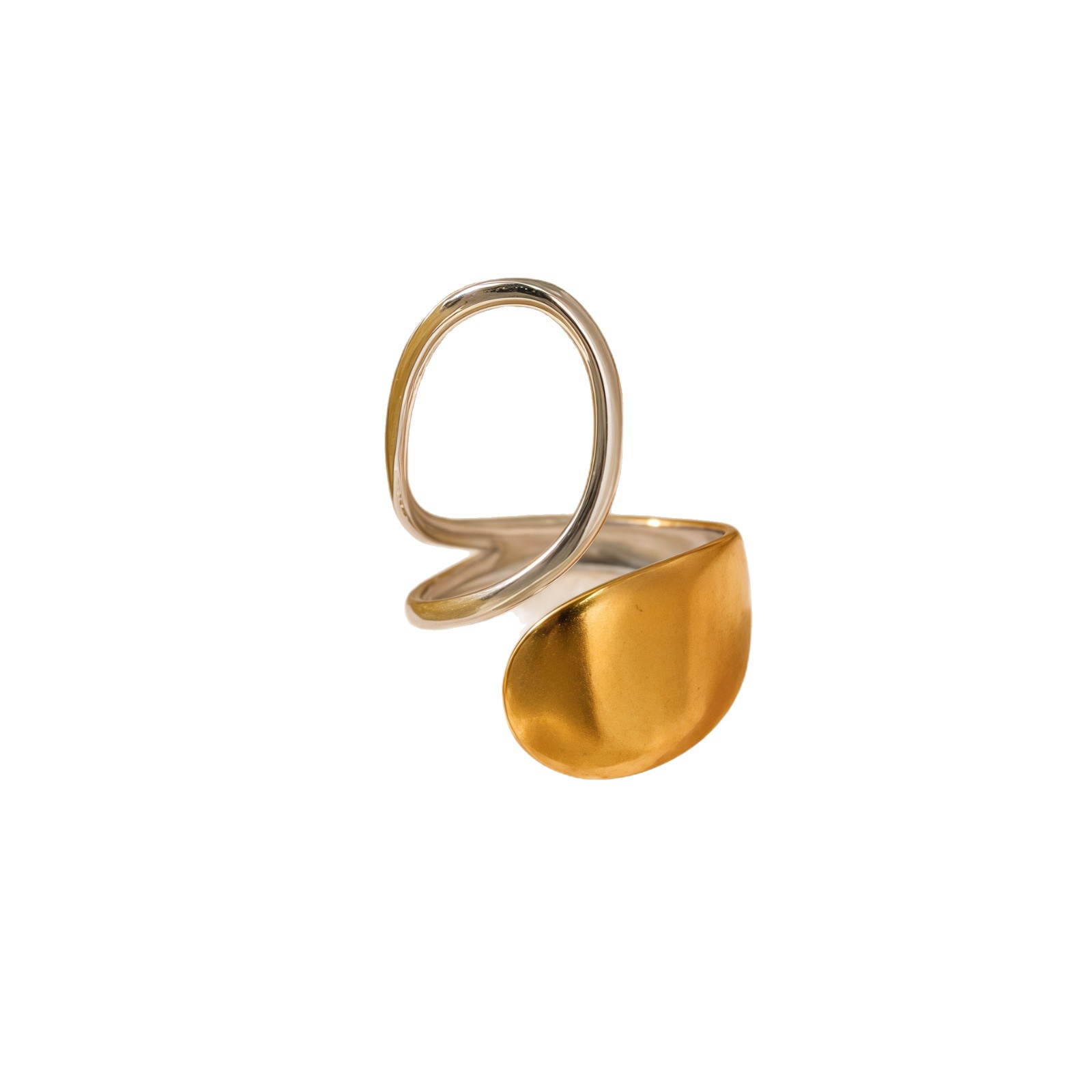 European and American style 18K real gold ring, simple and fashionable color contrast, irregular line open ring, cross-border jewelry Item Picture