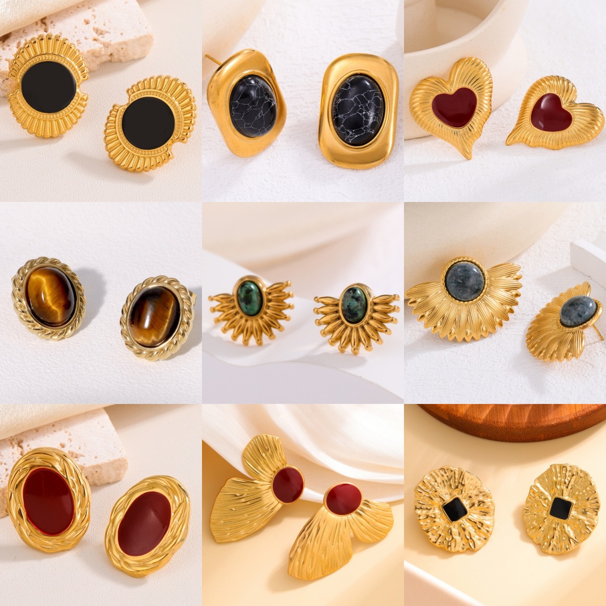 Titanium steel aged and retro oil-dripping ear studs for women, anti-fading, European and American Gothic style, high-end, light luxury and niche design earrings full figure
