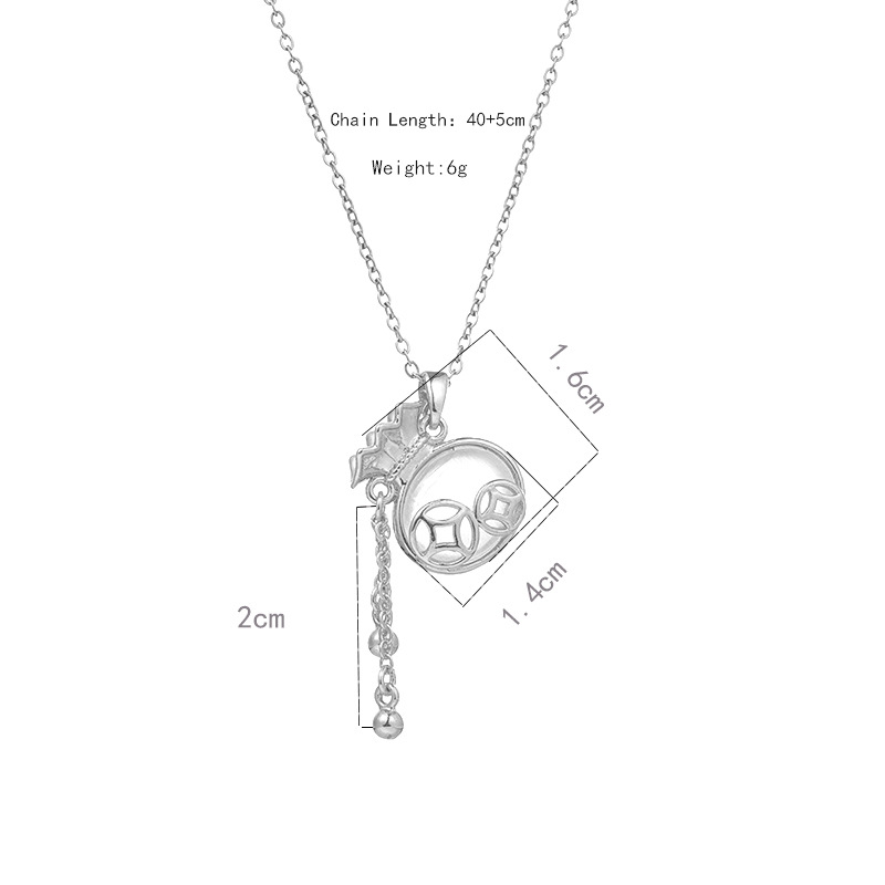 Silver cat's eye tassel money bag necklace, women's niche style, versatile collarbone chain, internet-famous light luxury style accessory wholesale Item Picture
