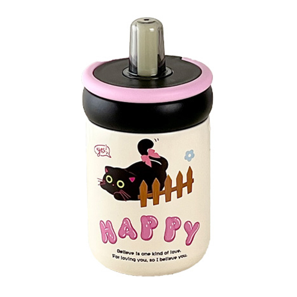 Wholesale of cute black cat insulated cups, student portable carrying ring straw cups, new high appearance level stainless steel water cups for girls Item Picture