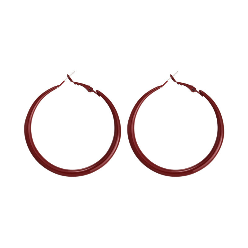 Retro Hong Kong-style Ankela red ear rings, autumn and winter plain ring earrings, high-end women's ear studs, women's elegant ear buckles and earrings Item Picture