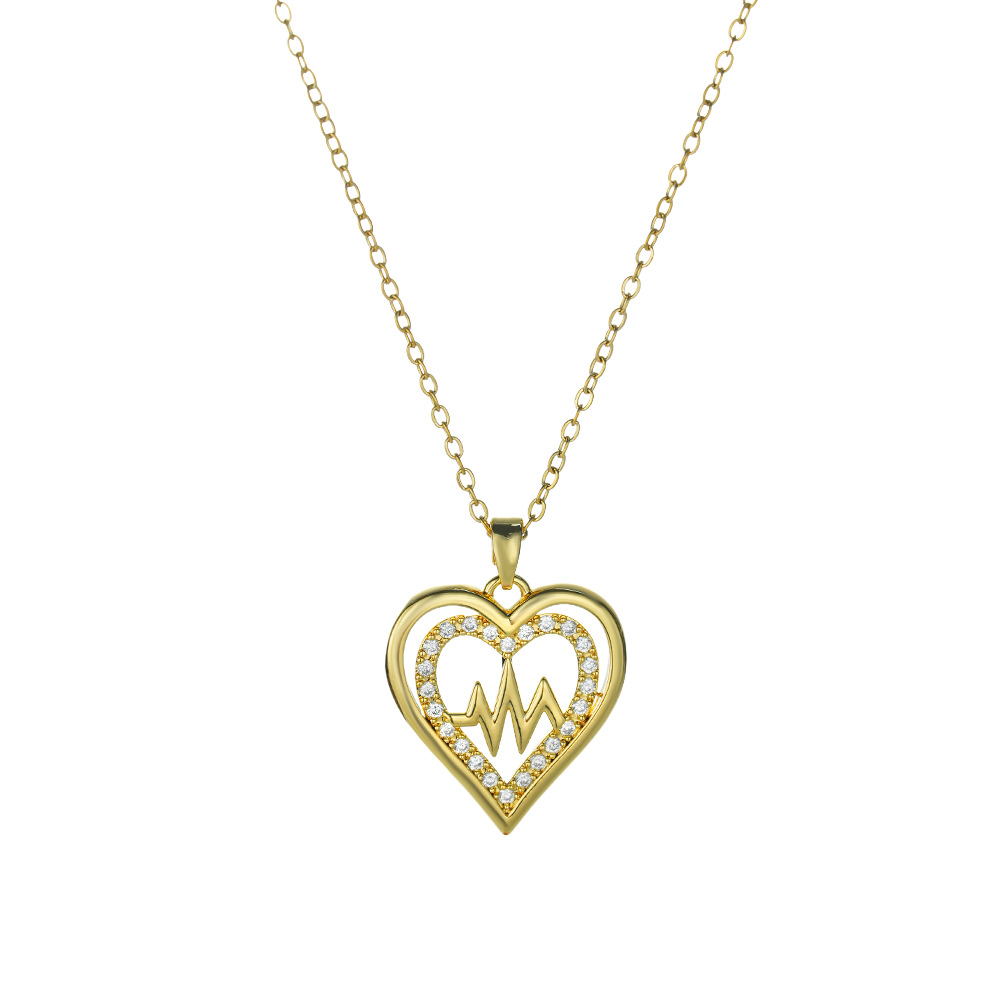 A large, fashionable and luxurious collarbone chain accessory for women, set with zircon full diamonds and electrocardiogram hearts across borders from Europe and America Item Picture
