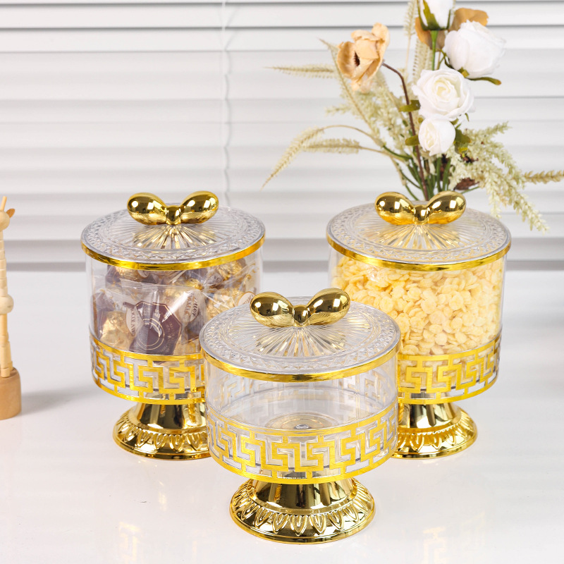 X10-6897-1C Cross-border merchant transparent European retro gold-plated candy jar, seasoning jar, nut jar, light luxury European jar, storage jar
