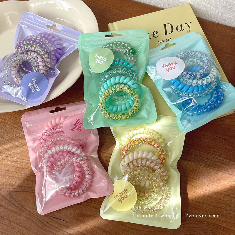New gradient color telephone line hair tie for girls, high elasticity hair tie, no damage to hair when tying hair, leather band hair accessory for girls Specification drawing