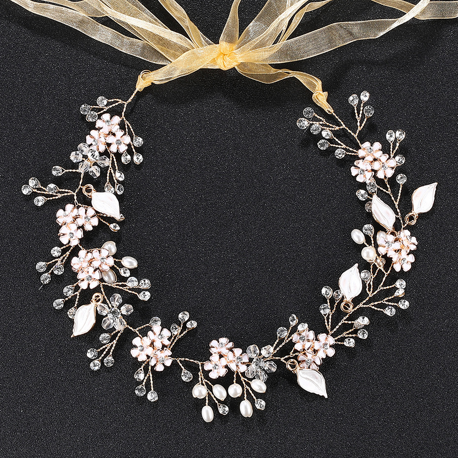 New cross-border pearl handcrafted headband from Europe and America, alloy flower style headband, bride accessory, wedding hair accessory, headband Specification drawing