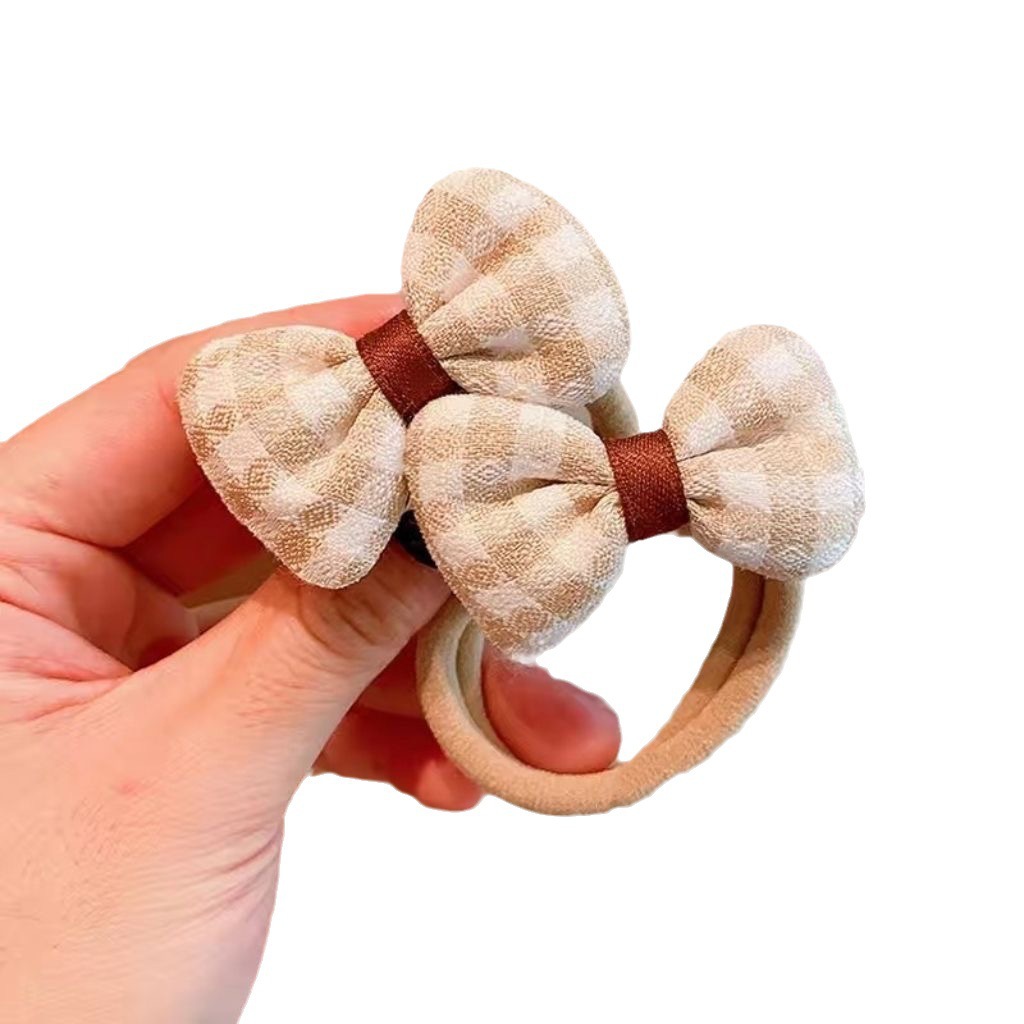 Milk coffee-colored children's hair tie, bow, flower band, high appearance level, no damage to hair, high elasticity and durable hair tie Item Picture