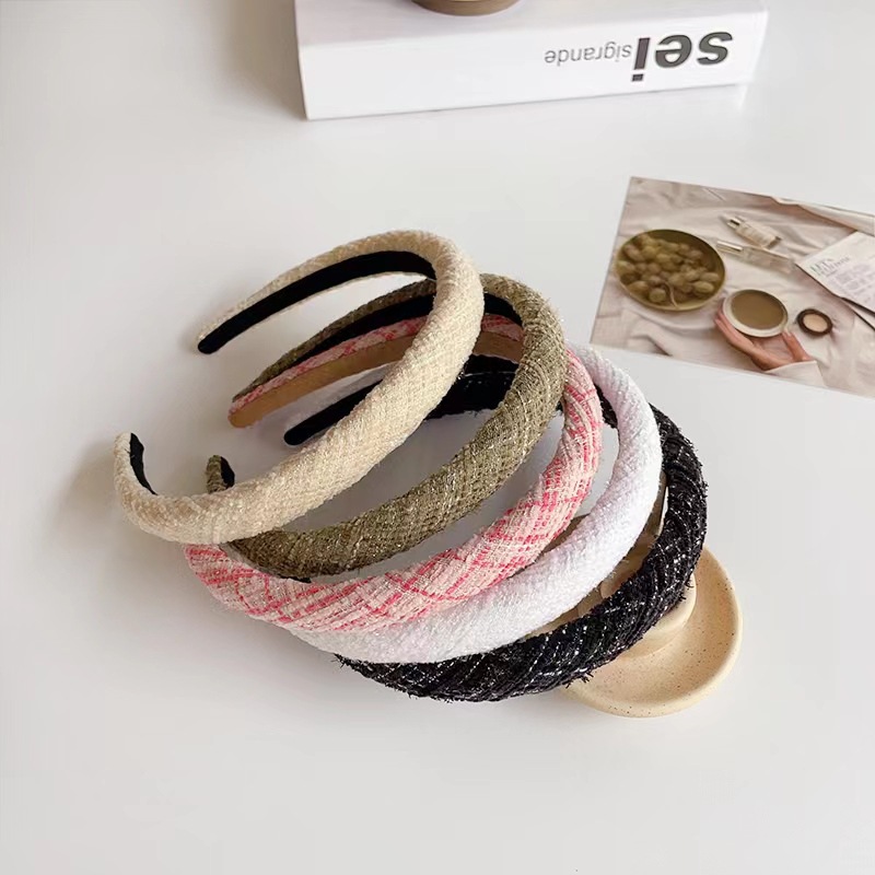Autumn and winter sponge hair band, small chanel-style high head top facial hair band, fabric woven, high-end look, outdoor headband, hair accessory for women full figure
