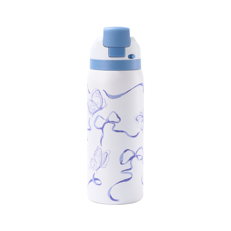 New cross-border insulated cup, outdoor portable sports water bottle, 304 stainless steel hand-held straw, bouncing cup Item Picture