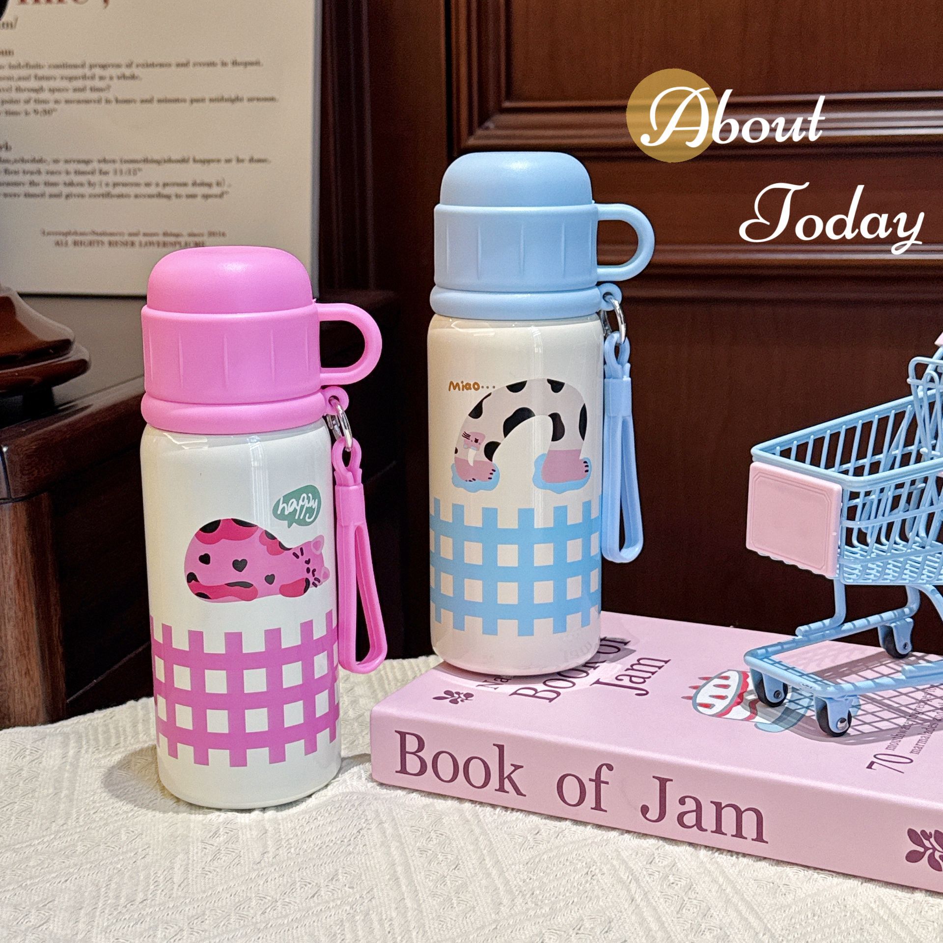 Cartoon animal insulated cup, cute style, high appearance level, new tea brewing cup, portable, dual-purpose with one lid, stainless steel cup full figure
