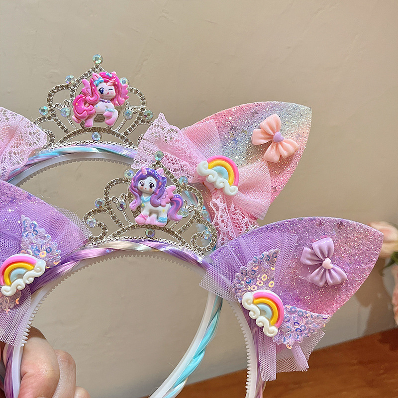 Children's false braid headband cartoon My Little Pony wig headband 2025 New style Little girl Kulomi false braid head Specification drawing