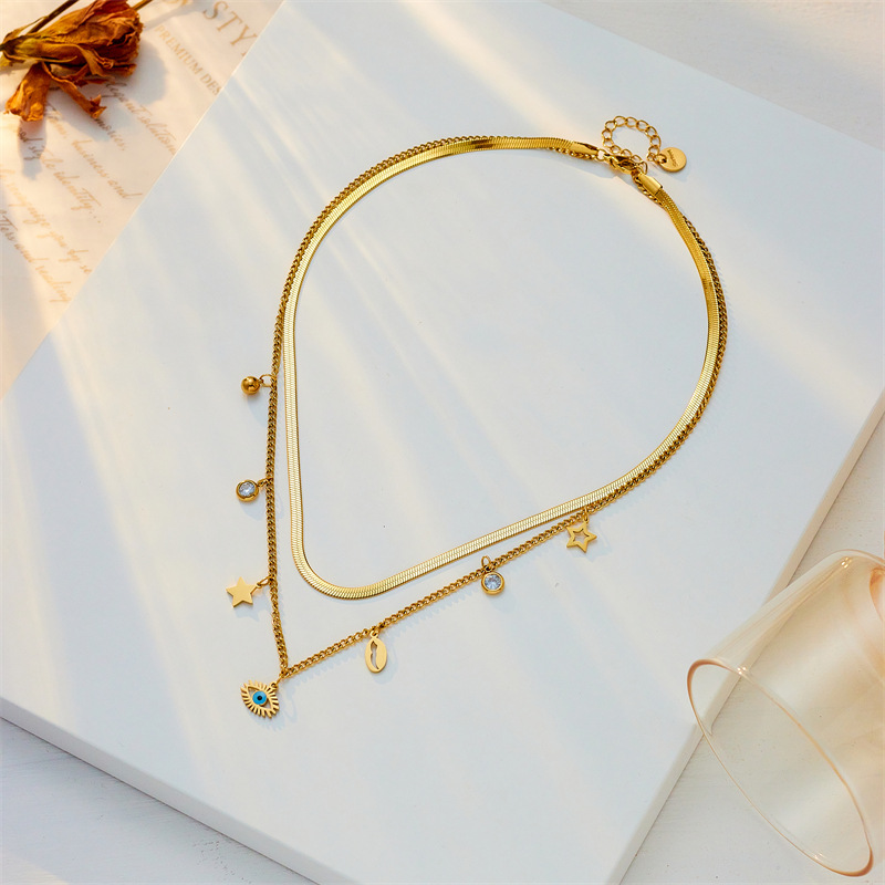 A double-layered stainless steel star-shaped shell hollowed-out eye pendant collarbone necklace with cross-border fashion accessories from Europe and America details Picture