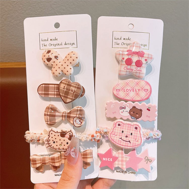 Children's chanel-style short hair fringe clip, sweet cartoon cat bear bow check bangs clip, versatile hair clip for girls Specification drawing