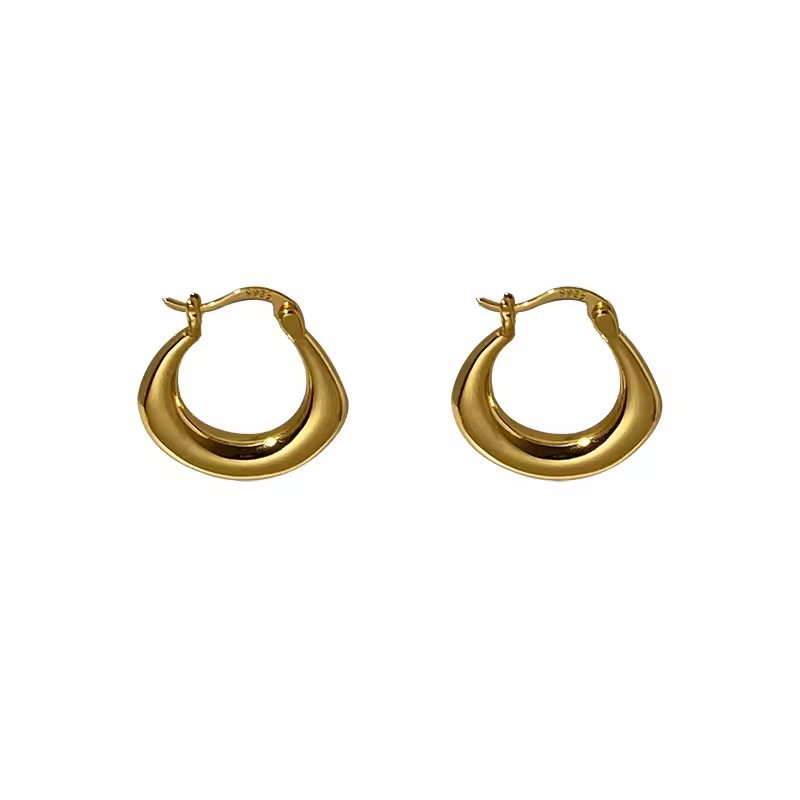 Cold and simple plain ring earrings for women, French niche design, elegant and high-end metal earrings wholesale Item Picture