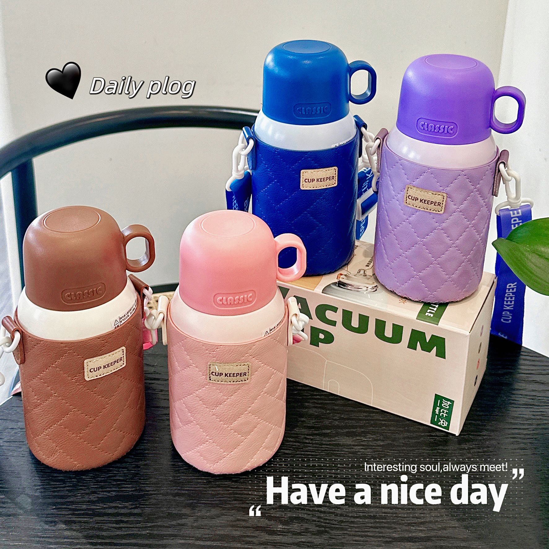 High-end leather-covered children's insulated cup, cartoon high appearance level baby water bottle, new stainless steel cute covered water cup details Picture