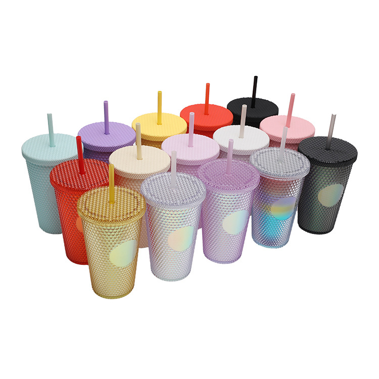 Cross-border gradient color new large capacity Studded prickling water cup 480ml transparent plastic portable durian cup details Picture