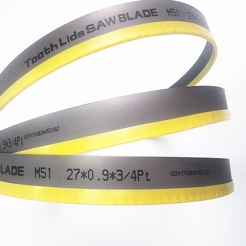 M51 band saw blade is highly wear-resistant and hard for cutting metal. It is available for wholesale of 4115 coarse and fine gear sawing machine saw blades for woodworking Item Picture