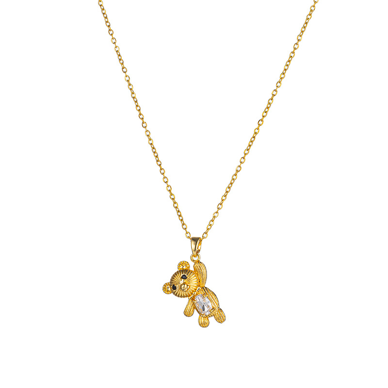 Douyin's diamond-encrusted bear titanium steel necklace, a niche design for women with a light luxury collarbone chain, is a versatile and high-end accessory Item Picture