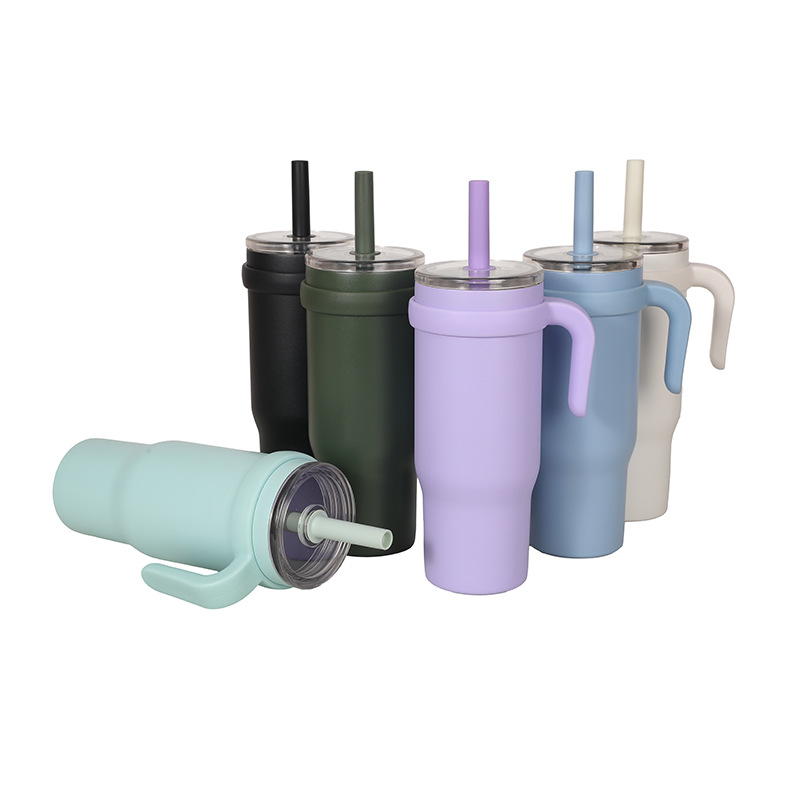 New cross-border solid-color 304 stainless steel insulated cup with handle, portable car cup, high appearance level ice cup details Picture