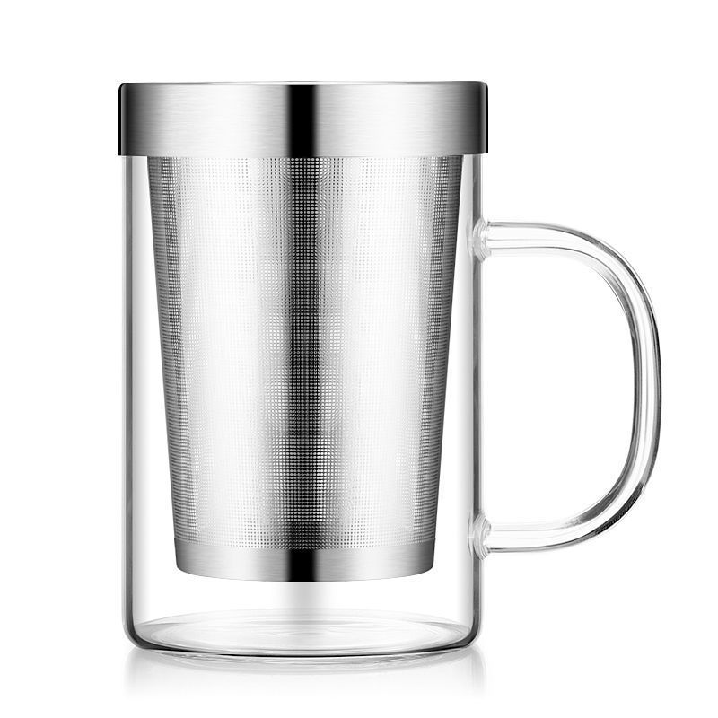 Thickened filter screen high borosilicate glass water cup, tea-water separation tea cup with handle, office tea cup Item Picture