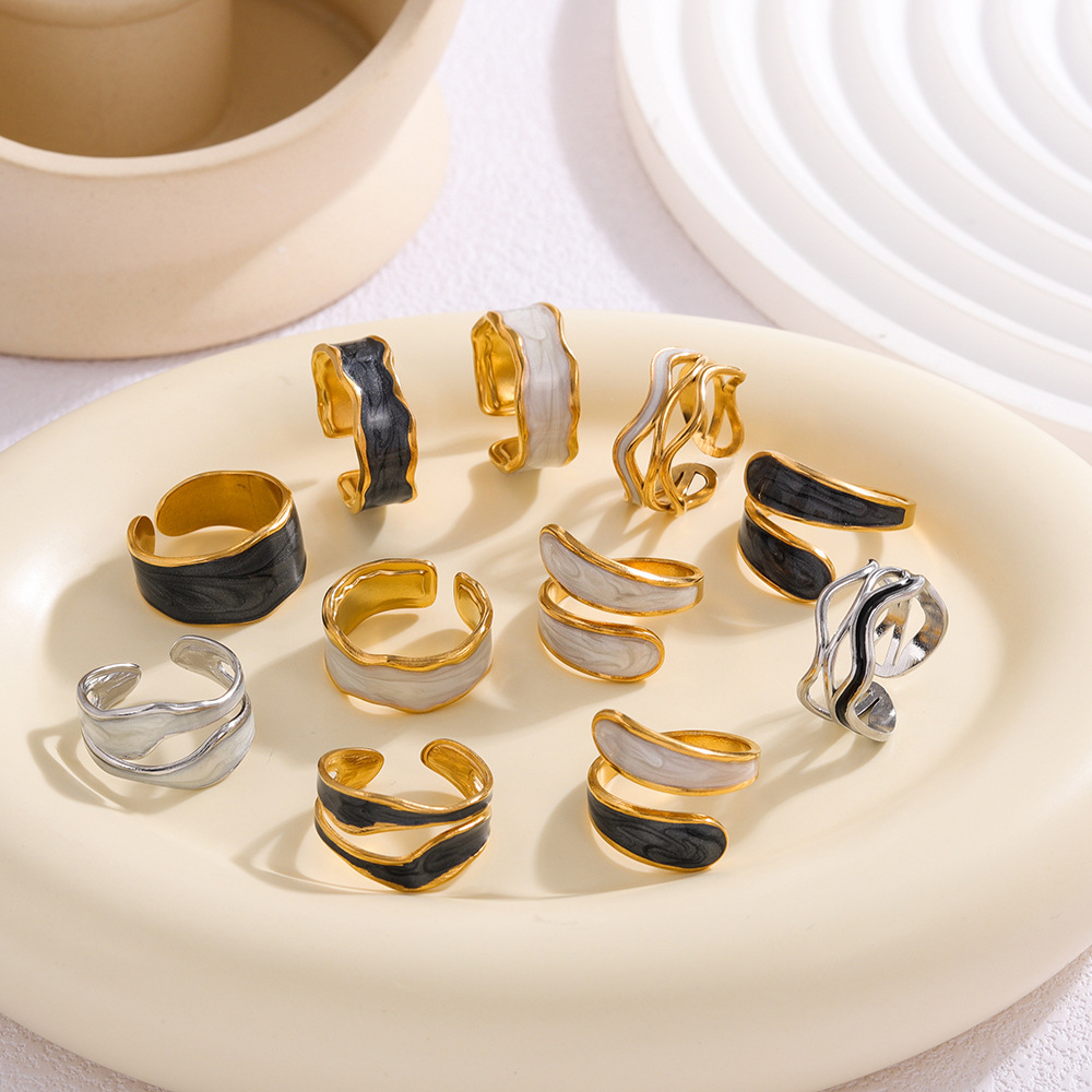 European and American cross-border oil-dripping open titanium steel ring for women, simple ins style, high-end and luxurious, gold-plated stainless steel ring full figure