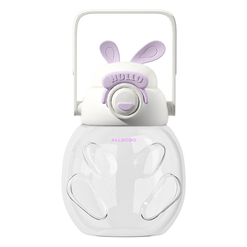 Cute rabbit plastic cup, large capacity, high appearance level, straw cup, portable, hand-held, outdoor girls' summer big belly water cup Item Picture