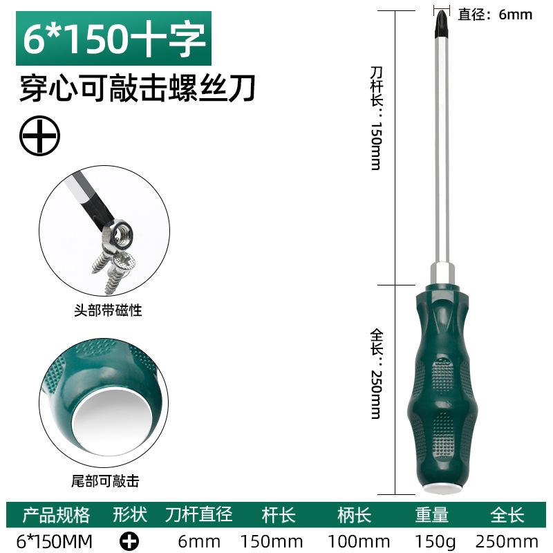Industrial-grade through-hole screwdriver, through-hole screwdriver, impact can strike flat-mouthed plum blossom-shaped cross screwdrivers with magnetic force undefined