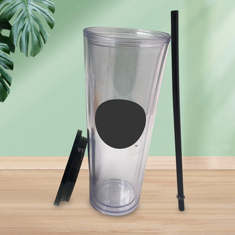 【 Processing and Customization 】 Wholesale of transparent double-layer plastic cups, cups that change color when cooled, large-capacity pp plastic cups with straws details Picture