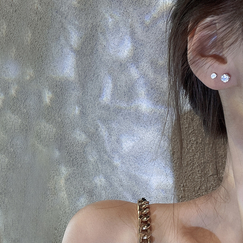 s925 Silver Needle Ear Care Set, Stud earrings, ins trendy and niche design sense, Super Sparkling Zircon earrings, versatile earrings for Internet celebrities details Picture