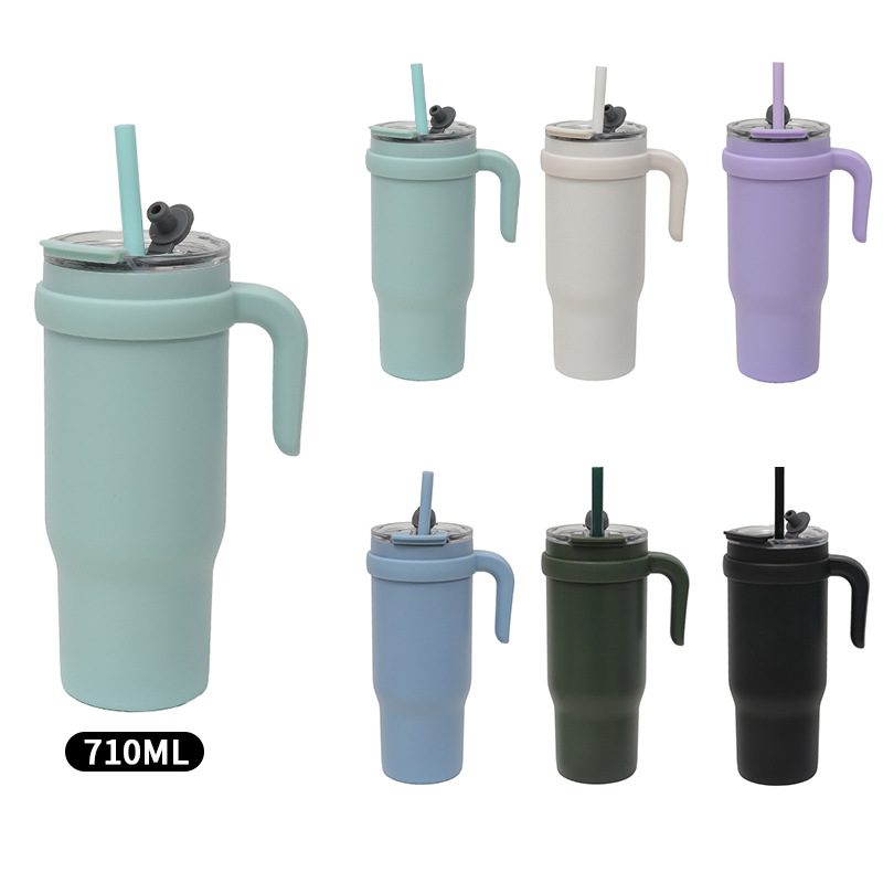New cross-border 24oz children's ice cup with straw, handle insulated water cup, stainless steel car cup with high appearance level full figure