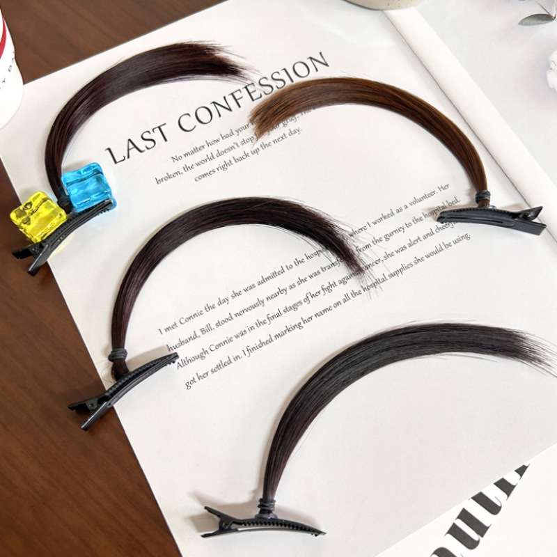 Funny hairpin, silly hair clip, female anime cosplay wig, small braid, side bangs, duckbill clip, cute top clip hair clip details Picture