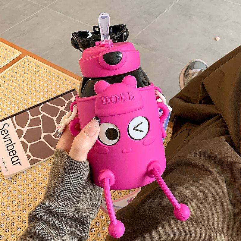 Cute children's insulated cup, big eye expression cartoon straw cup, portable girls' gift, anti-drop stainless steel water cup details Picture