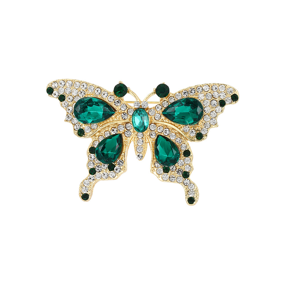French retro emerald rhinestone butterfly brooch, heavy craftsmanship, light luxury, vintage, high-end and fashionable suit pin Item Picture