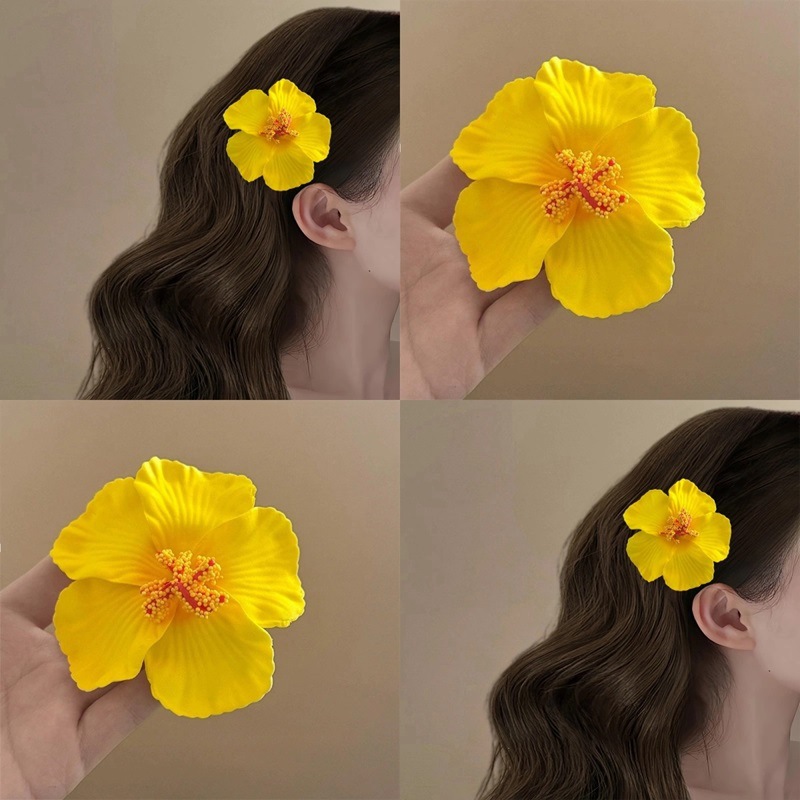 Sweet seaside beach hibiscus flower headwear, Hawaiian vacation style flower hair clip, Bohemian frangipani hair accessory details Picture