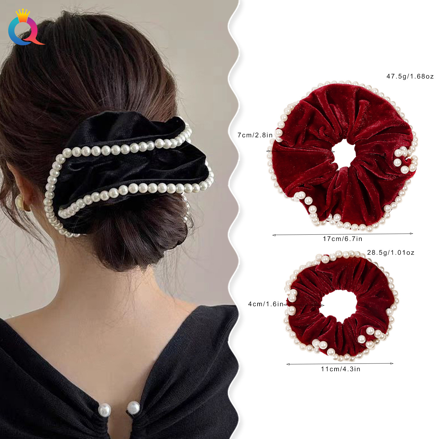 Qiyue Cross-border Velvet Pearl Large Intestine Hair Band for Women, high-end bun hairstyle, Large Intestine Hair band, hair tie and hair accessory wholesale details Picture